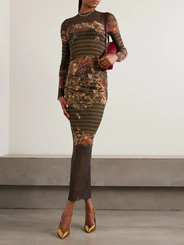 JEAN PAUL GAULTIER Marinière Grape printed mesh top in Green, photo 2 of 2 from NET-A-PORTER (Canada)