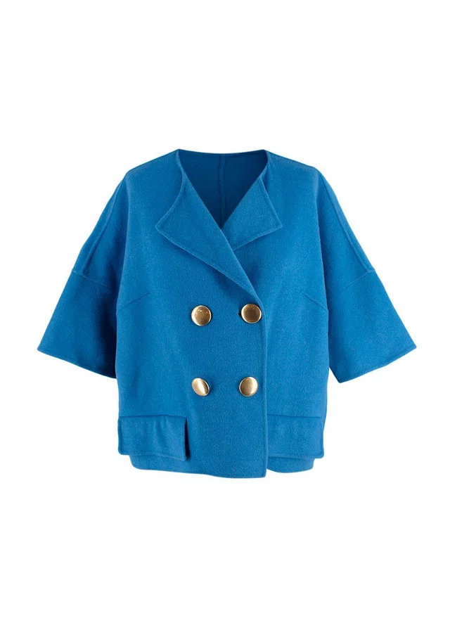 Marni Blue Short Sleeve Double Breasted Jacket with Gold Buttons in Blue Cashmere from HEWI