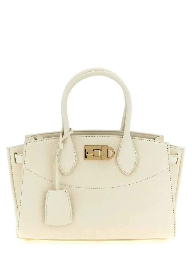 Ferragamo Studio Tote Bag — Cream Hammered Calf Leather in White Calfskin from HEWI