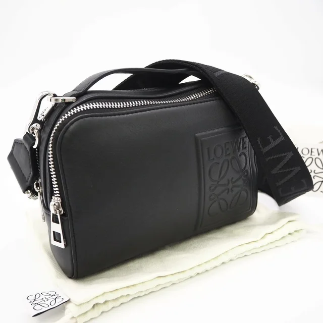 Loewe Anagram Satin Calf Crossbody Camera Bag Shoulder Black Leather in black Satin from Poshmark