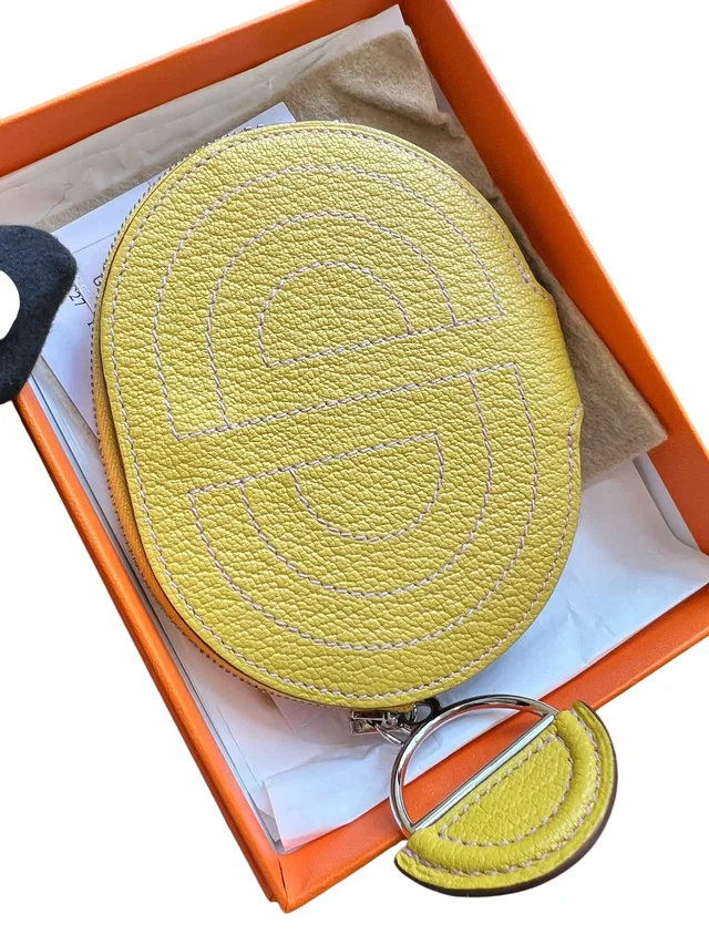 Hermès In The Loop Mini Card Holder Jaune Chevre PHW #D in Yellow Goatskin from Luxury Promise