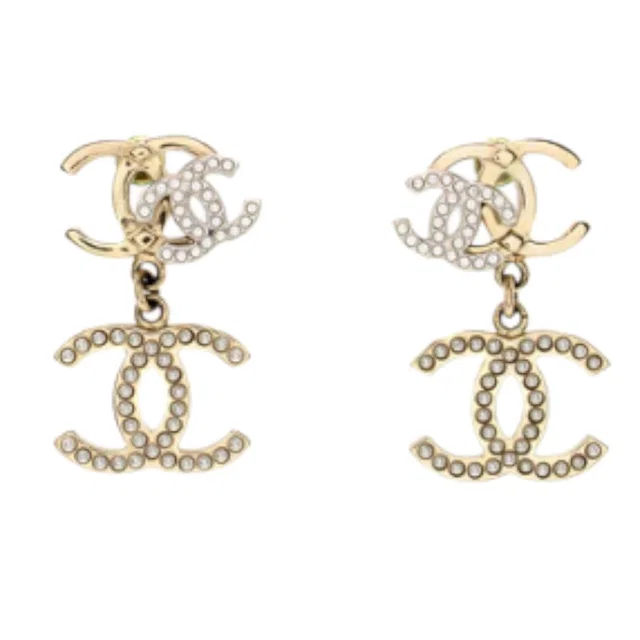 Chanel Triple CC Logo Earrings Light Gold Tone in Gold from Luxury Promise