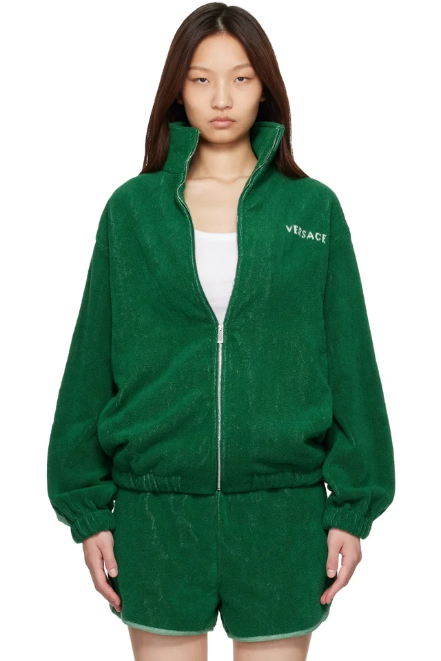 Versace Green Cotton-Terry Jacquard Zip Jacket, image 1 of 1 from SSENSE