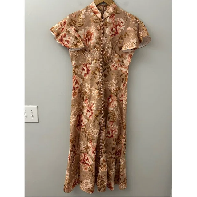 Zimmermann Floral Linen Midi Dress in brown|pink|neutral from Poshmark