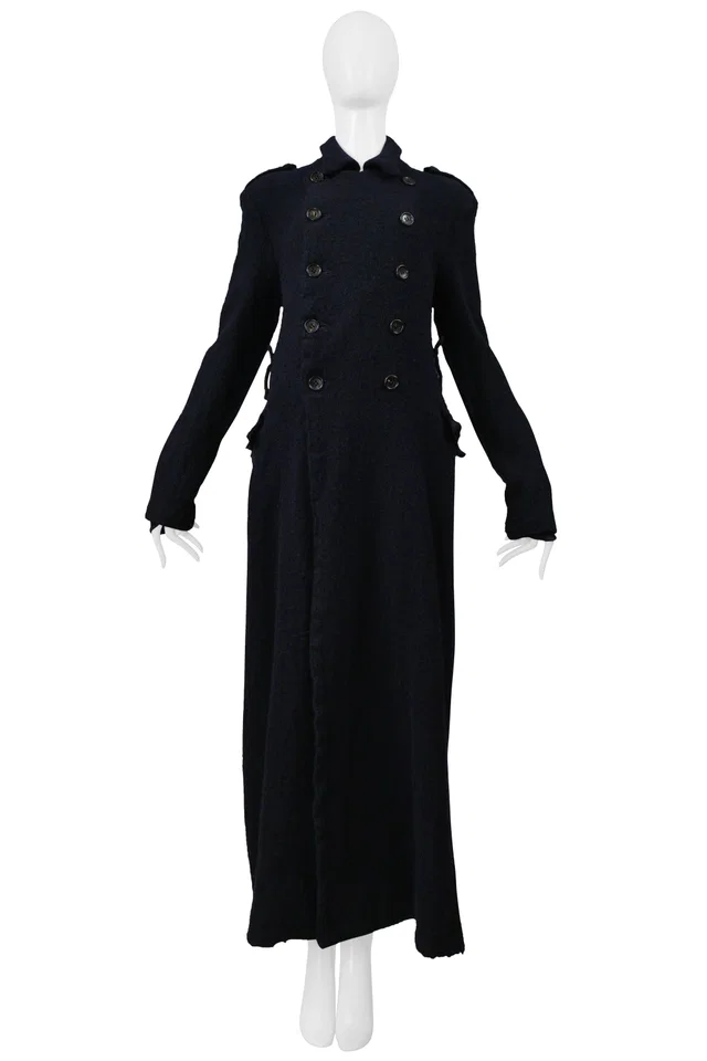 Comme des Garçons Dark Navy Double Breasted Wool Coat 1999-2000 in Navy Wool from Resurrection Vintage