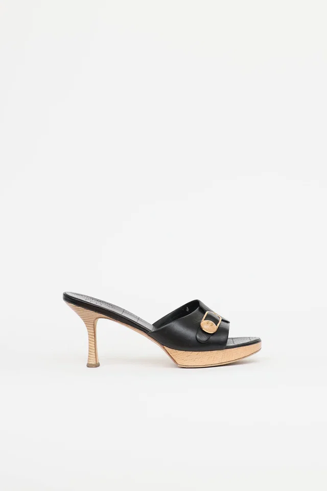 Chanel 2002 Spring CC Wood Heeled Mule in Leather from VSP Consignment