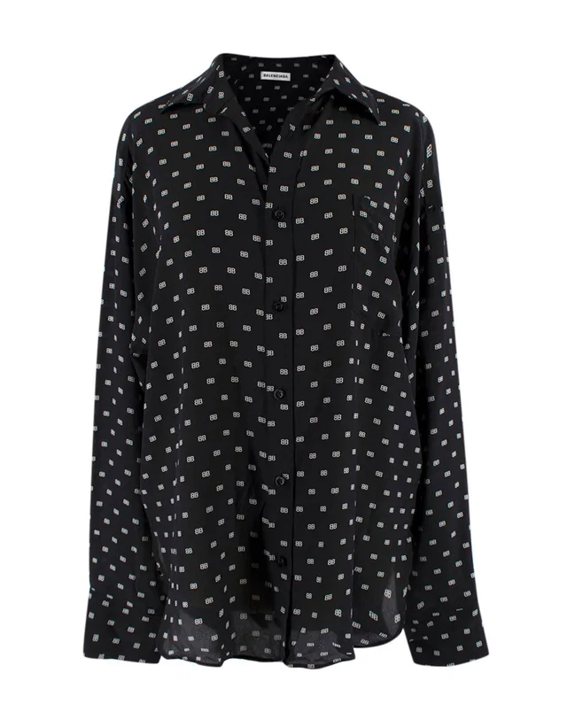Balenciaga Black Monogram Shirt in Black Silk from HEWI
