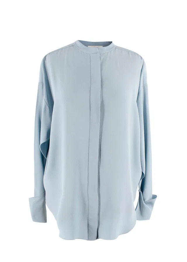 Chloé Blue Collarless Silk Blouse in Blue Silk from HEWI