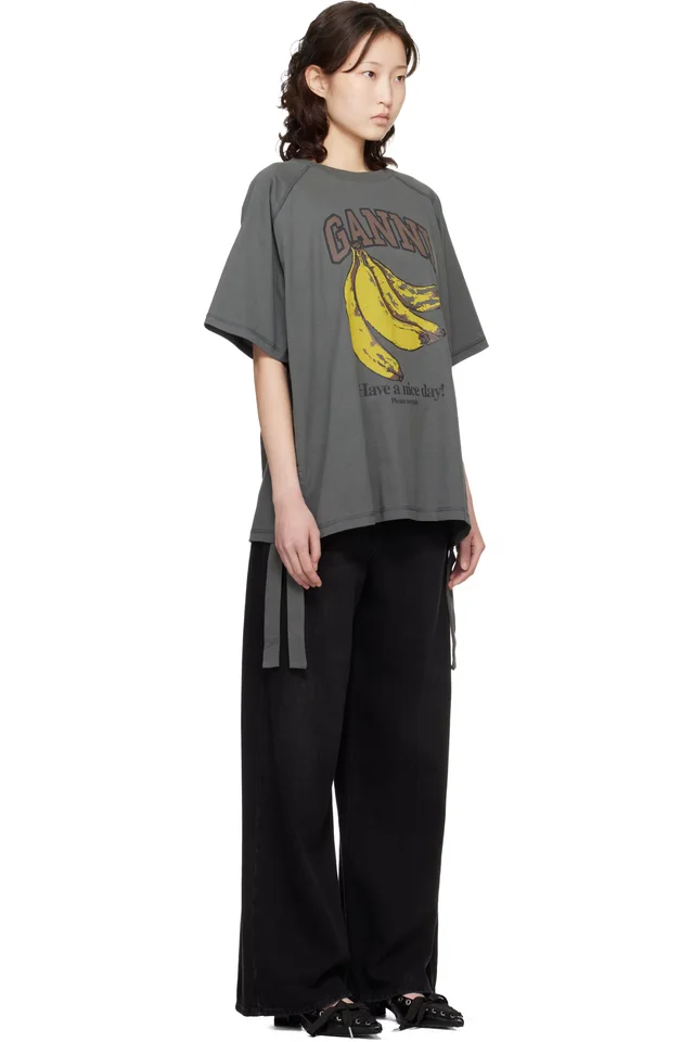 GANNI Gray Banana T-shirt, photo 2 of 4 from SSENSE
