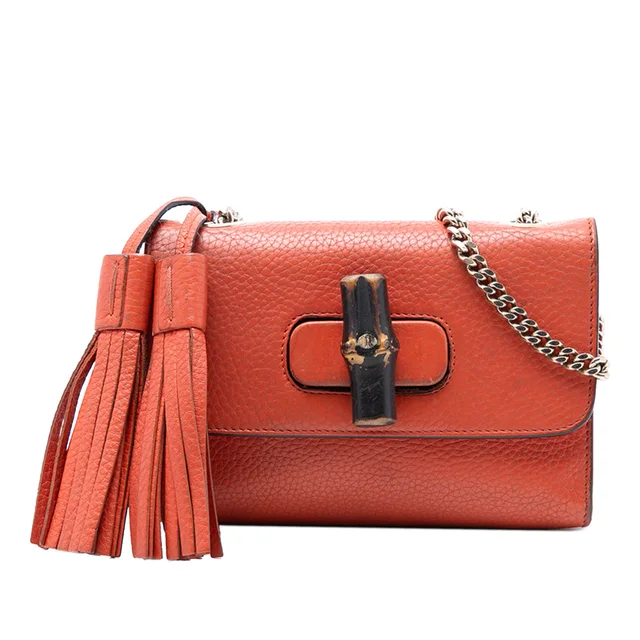 Orange Gucci Small Leather Miss Bamboo Crossbody in Orange Leather from Designer Revival