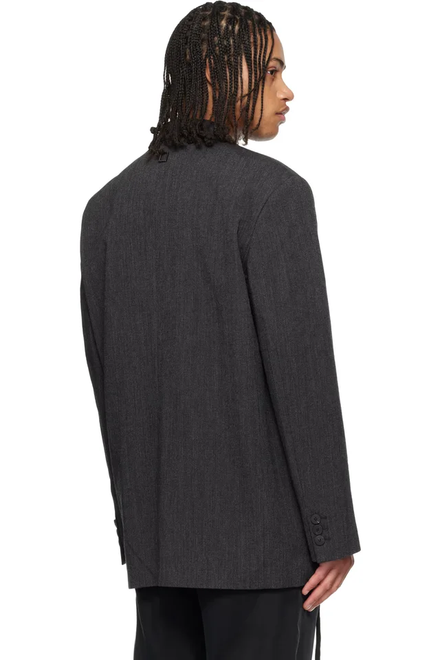 WOOYOUNGMI Gray Oxford Single Blazer, photo 3 of 4 from SSENSE