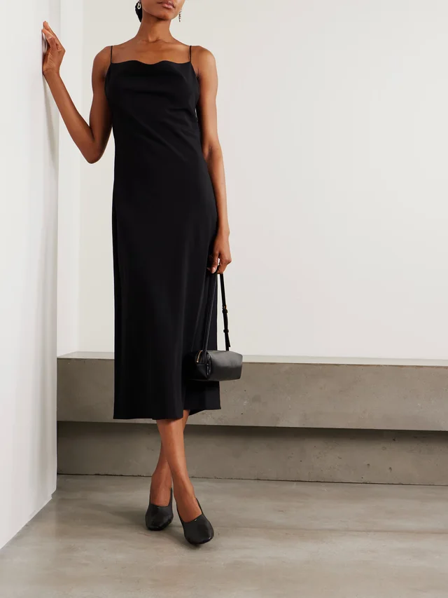 CALVIN KLEIN COLLECTION Lynn draped wool crepe de chine midi dress in black 100% Wool, photo 2 of 5 from NET-A-PORTER (Canada)