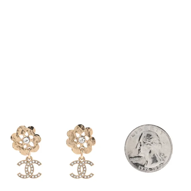 Chanel Crystal CC Flower Drop Earrings Gold in Gold from FASHIONPHILE, photo 2 of 5