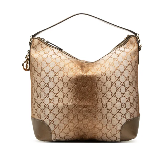 Brown Gucci GG Lurex Heart Bit Shoulder Bag in Brown Canvas from Designer Revival