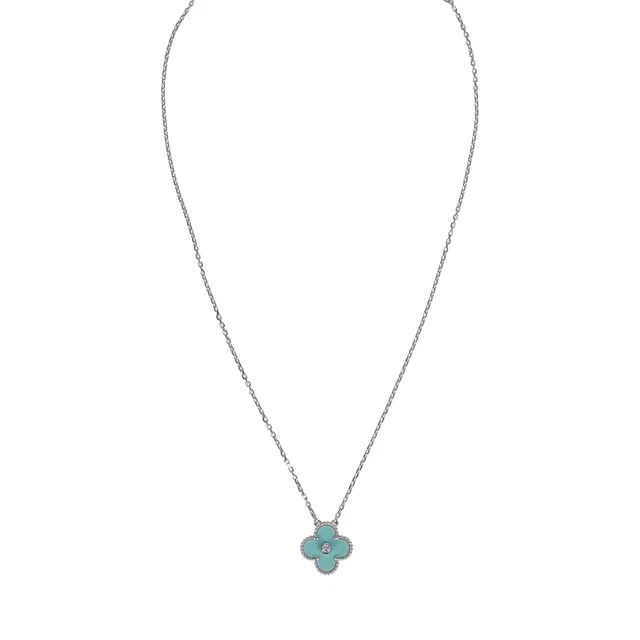 Van Cleef & Arpels 2022 Holiday Vintage Alhambra Pendant Necklace Light Green Celadon Sevres Porcelain & Diamonds… in White from Madison Avenue Couture