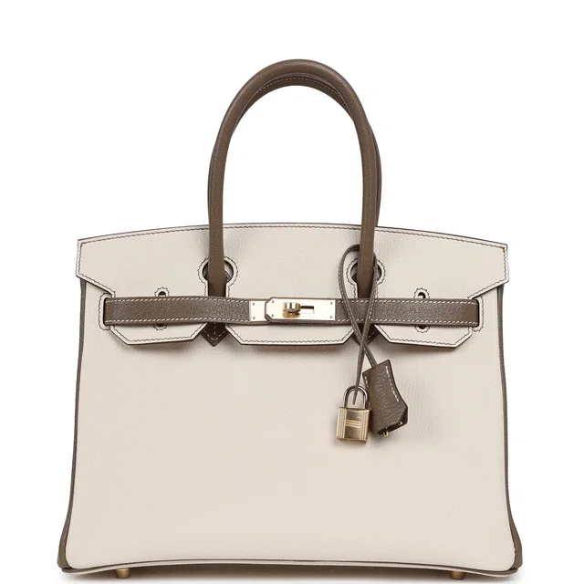 Hermès Special Order (HSS) Birkin 30 Nata, Etoupe Chevre Mysore Permbarass Hardware in Taupe Goatskin from Madison Avenue Couture
