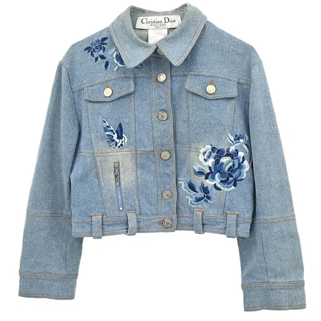 Dior 2005 John Galliano Floral Embroidery Denim Jacket #44 in Denim from AMORE Vintage Tokyo