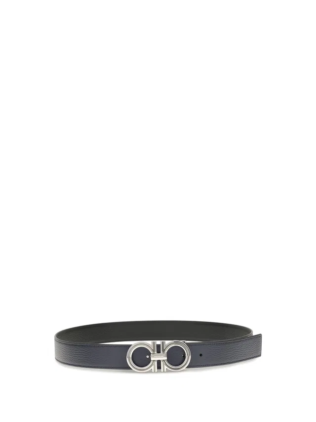 Ferragamo Reversible Leather Belt — Navy Calf in Navy Leather from HEWI