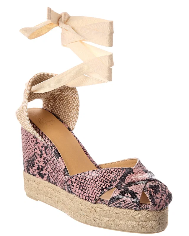 Castañer Chabeli Snake-Embossed Leather Wedge Sandal, image 1 of 1 from Gilt