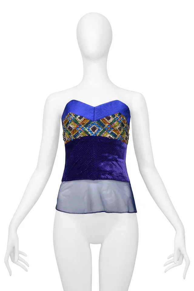 Versace Rhinestone & Velvet Couture Bustier in Velvet from Resurrection Vintage