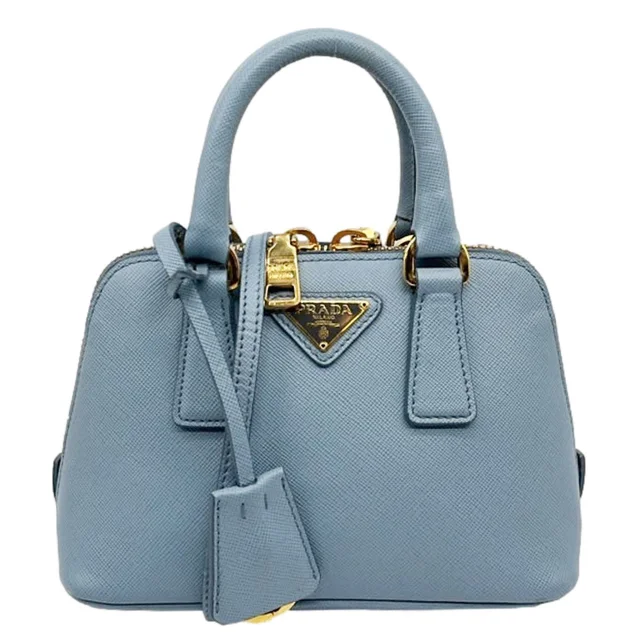 Prada Promenade Saffiano Lux Leather Shoulder Bag Blue in Blue Saffiano leather from Dallas Designer Handbags