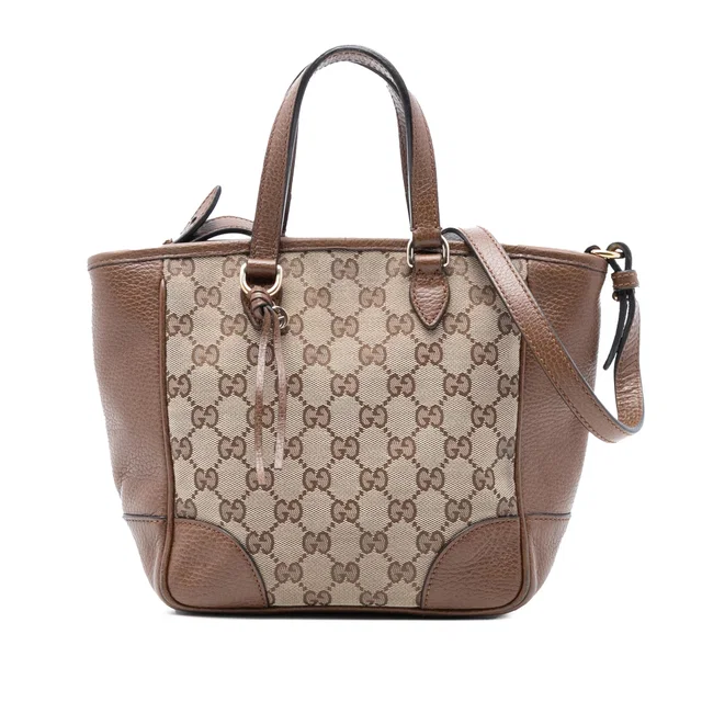 Brown Gucci Small GG Canvas Bree Satchel in Brown Canvas from Designer Revival