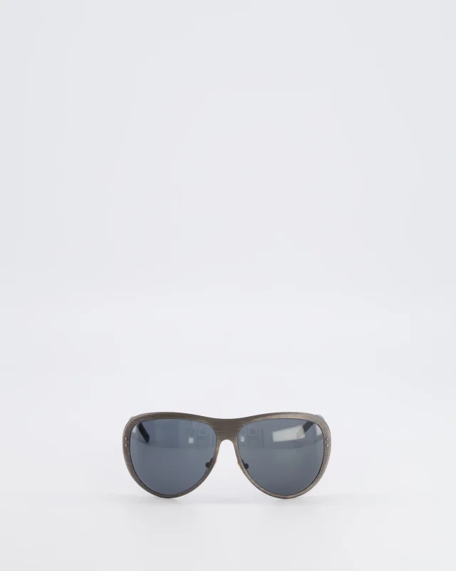 Bottega Veneta Silver Gunmetal Brushed Sunglasses in Black Woven leather from Sellier, photo 2 of 7