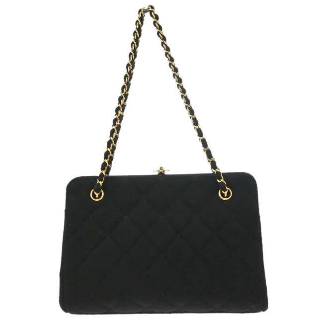 Chanel 1996-1997 Black Cotton Chain Hand Handbag in Black from AMORE Vintage Tokyo