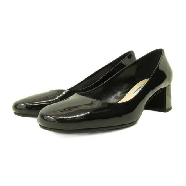 Prada Pumps Shoes Chunky Heel Round Toe Patent Leather Black in Black Patent leather from The Reluxe