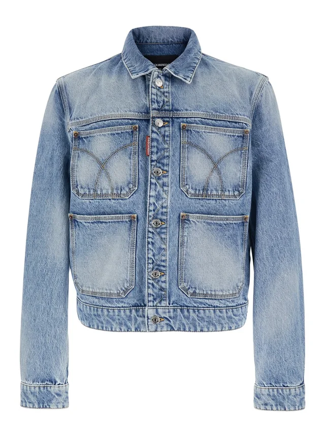 Dsquared2 Light Blue Jacket '70's' with Classic Collar and Four Patch Pockets on the Front in Denim for Men in 100% Cotton, photo 2 of 6 from Gaudenzi Boutique