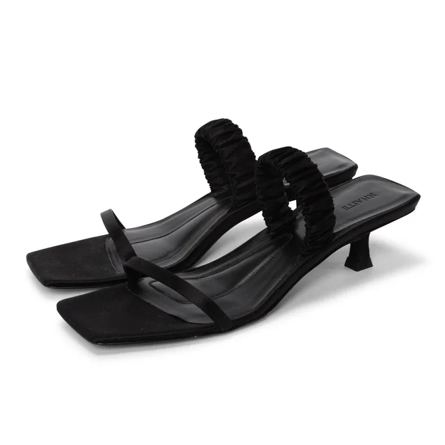 Khaite Georgia Bare Slingback Heels 36 in Black Satin from Blue Spinach