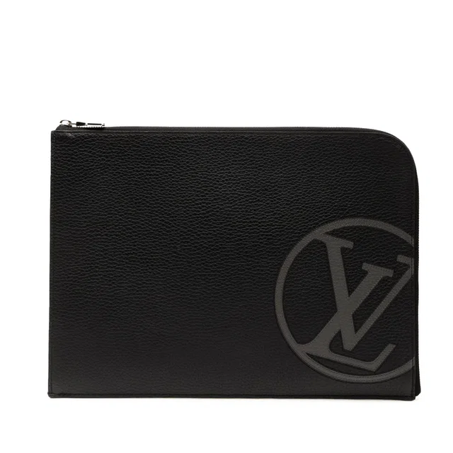 Black Louis Vuitton Taurillon Initials Circle Pochette Jour GM Clutch Bag in Black Leather from Designer Revival