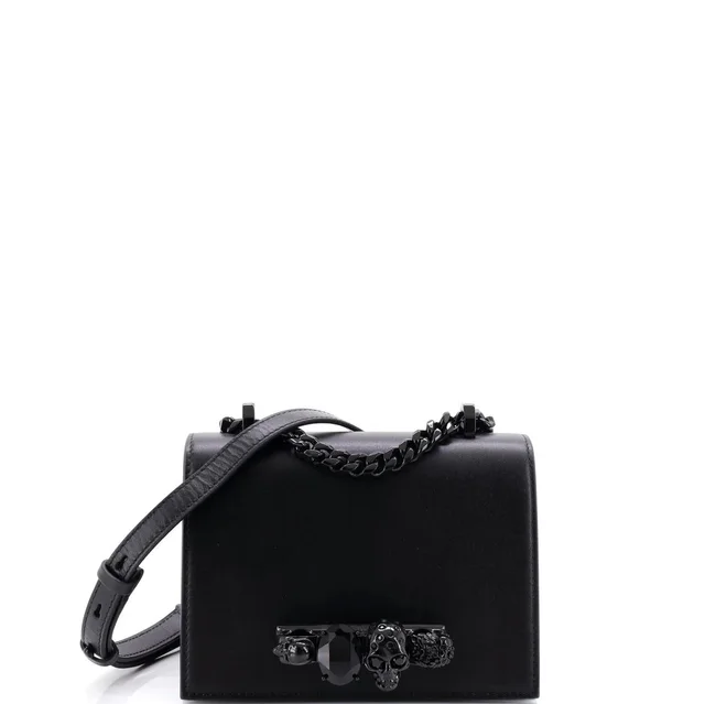 Alexander McQueen Jewelled Flap Satchel Leather Small in black Leather from Rebag