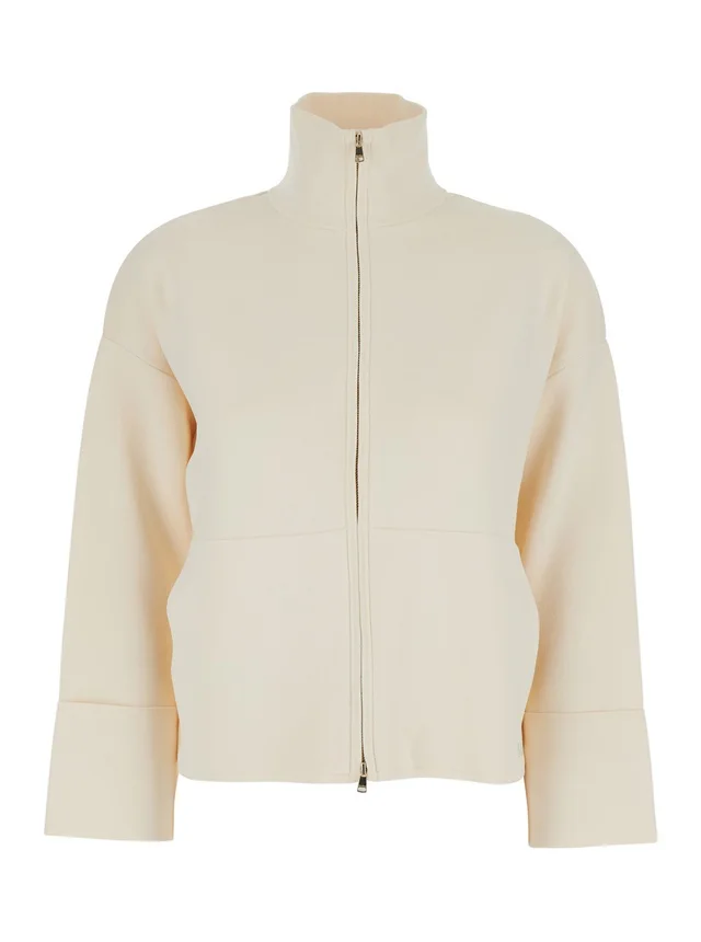 MAXMARA PURE 'Formato' White Sweatshirt with High Neck and Front Zip Closure in Viscose Blend for Women in White 65% Viscose 35% Polyamide, photo 2 of 6 from Gaudenzi Boutique