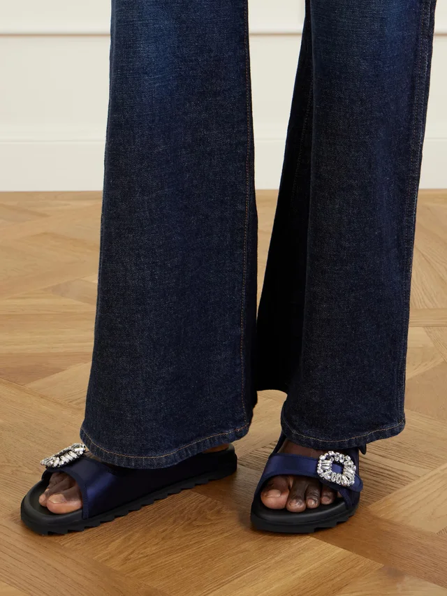 ROGER VIVIER Slidy Viv crystal-embellished grosgrain-trimmed satin slides, photo 2 of 2 from NET-A-PORTER (Canada)