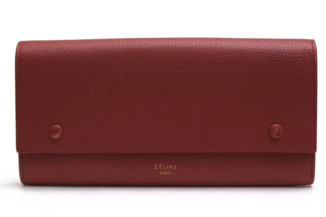 Celine Wallet Leather Red Large Flap Multifunction in Drummed Function in Red Leather from The Reluxe