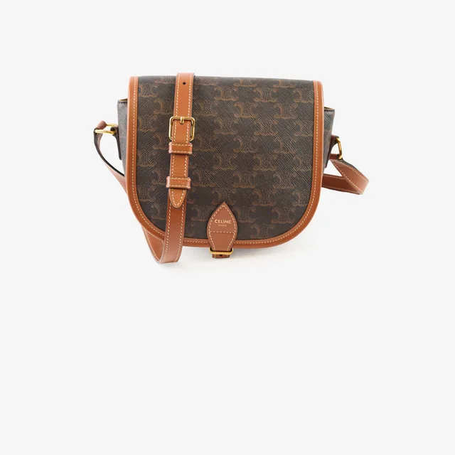 Celine Triomphe Medium Folco Crossbody Tan Brown in Brown Canvas from The Purse Affair