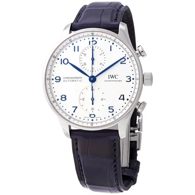 IWC Portugieser Chronograph Automatic Silver Dial Watch IW371605 in blue|silver|black|gray Crocodile from Jomashop.com