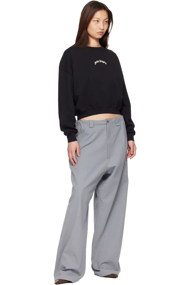 Palm Angels Black Curved Logo Crop Sweatshirt, photo 4 of 4 from SSENSE