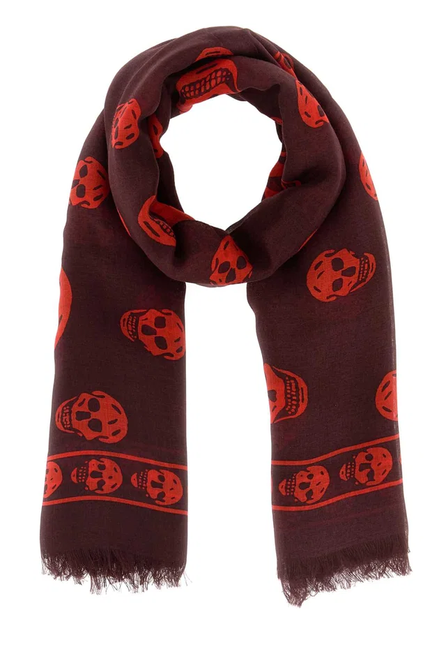 Alexander McQueen Skull Scarf — Burgundy Exterior: Modal Silk Scarfs in Burgundy Silk from HEWI