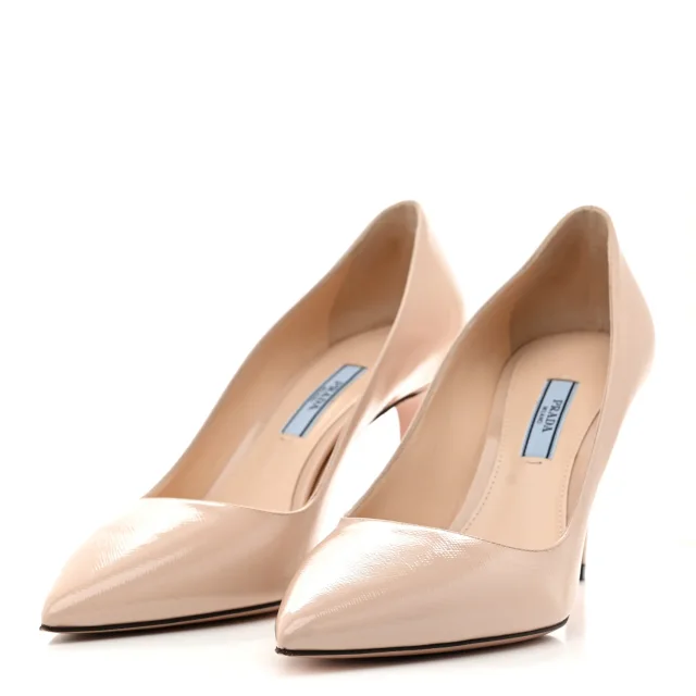 Prada Saffiano Patent Pumps 38.5 Cipria in Saffiano leather from FASHIONPHILE, photo 4 of 9