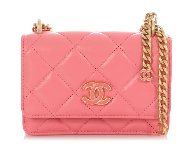 Chanel Pink Quilted Lambskin Pending CC Wallet on Chain WOC in Pink Lambskin from Ann's Fabulous Finds