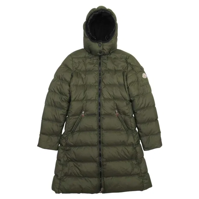 Moncler Moka Down Jacket Coat Hood Removable Quilted 0 Khaki in Green from The Reluxe