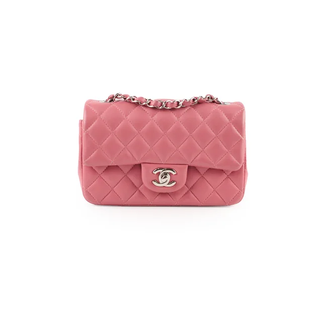 Chanel Classic Rectangle Mini Flap Lambskin Leather Pink in Pink Lambskin from The Purse Affair