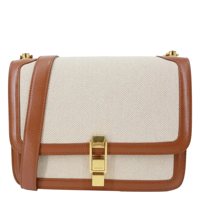 Saint Laurent Carre Medium Canvas Satchel Bag Cream in White Canvas from Dallas Designer Handbags