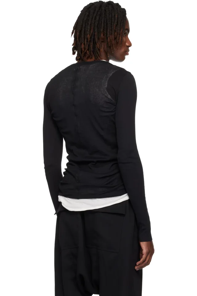 Rick Owens Black Temple Rib LS T-shirt, photo 3 of 4 from SSENSE