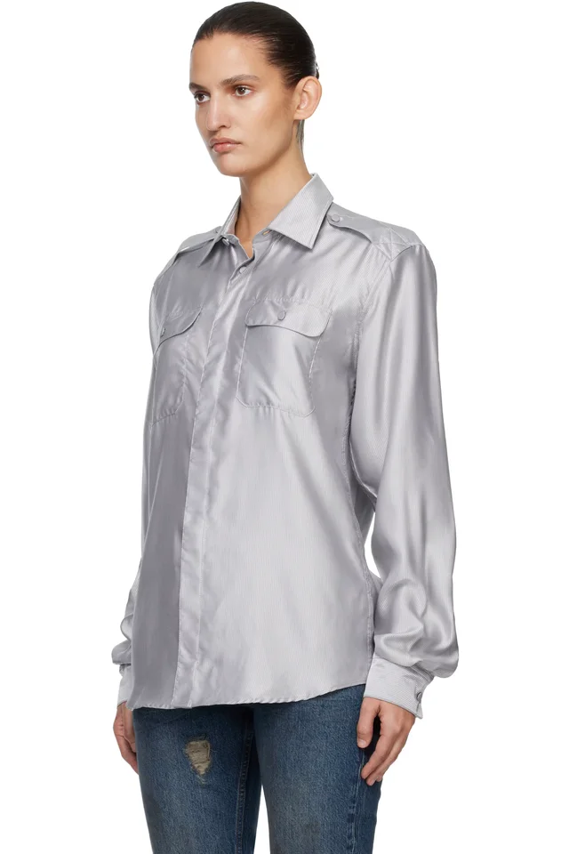 AARON ESH Gray Silk Military Shirt, photo 4 of 5 from SSENSE
