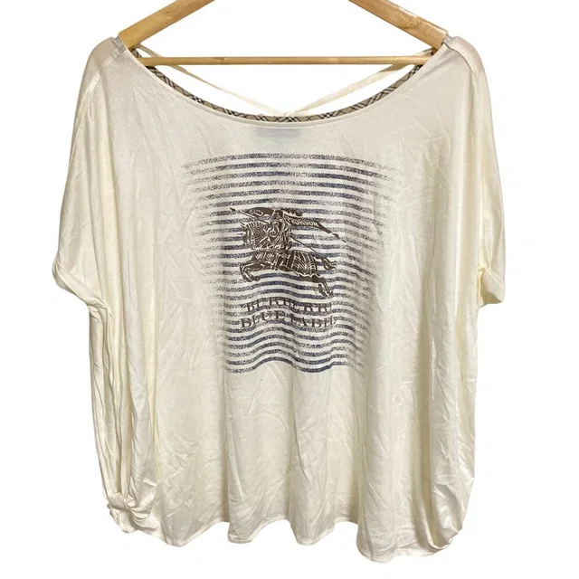Burberry Blue Label Logo Print Cotton Flare Top in Blue from LuxUness