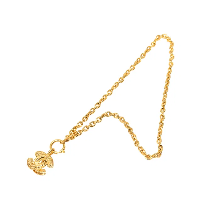 Gold Chanel CC Gold Plated Quilted Pendant Necklace in Gold from Designer Revival