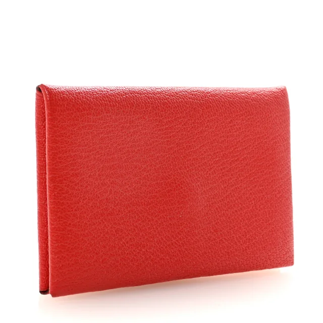 Hermès Chevre Mysore Calvi Card Case Rouge Tomate in Red Goatskin from FASHIONPHILE, photo 3 of 7